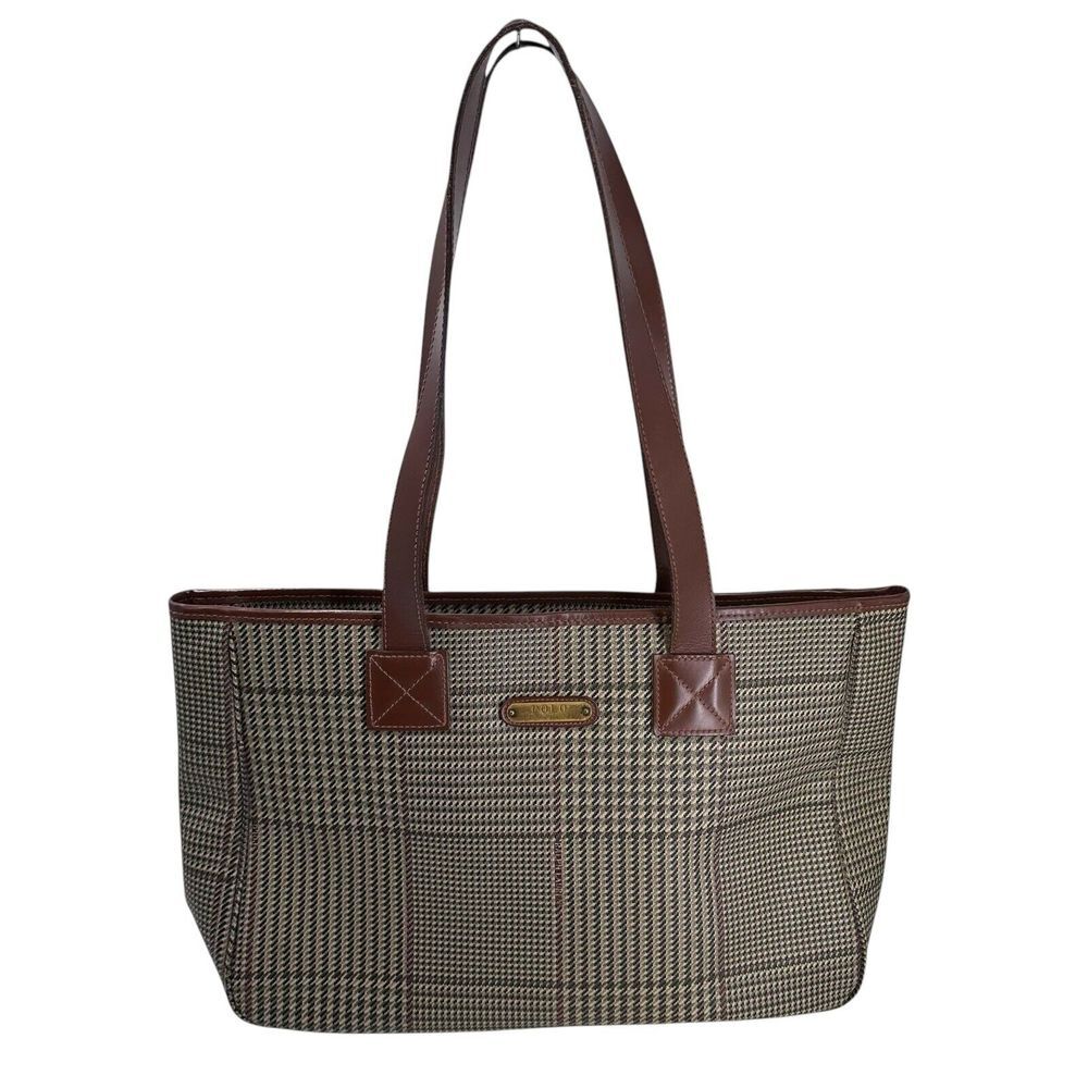 Vintage 1980s Polo‎ Ralph Lauren Glen Plaid Shoulder Overnight Zip Tote Handbag